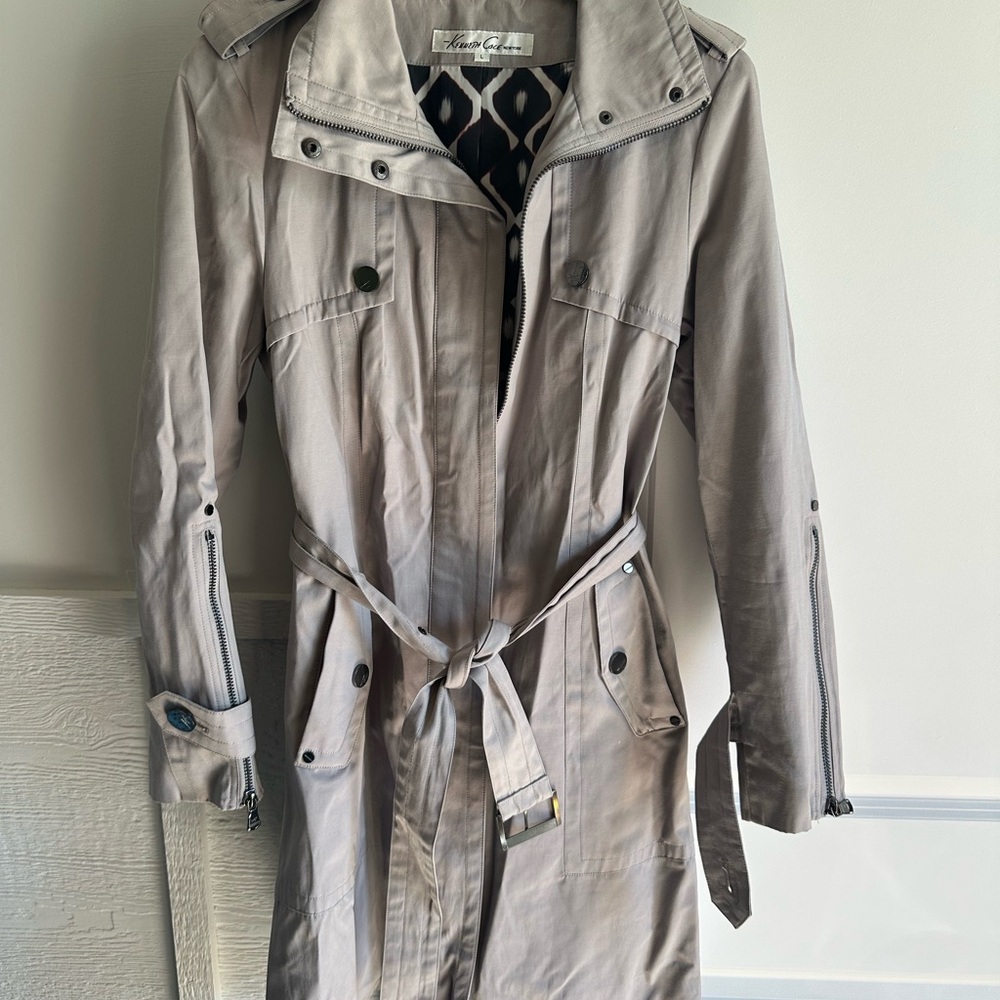 Kenneth Cole Light Gray Trench Coat with Belted Waist
